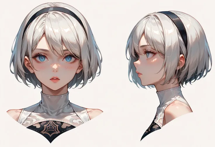 character sheet desing lady 2b from nier automata, only head. beauty face, perfect proportion, beauty, ultra detailed face. view...