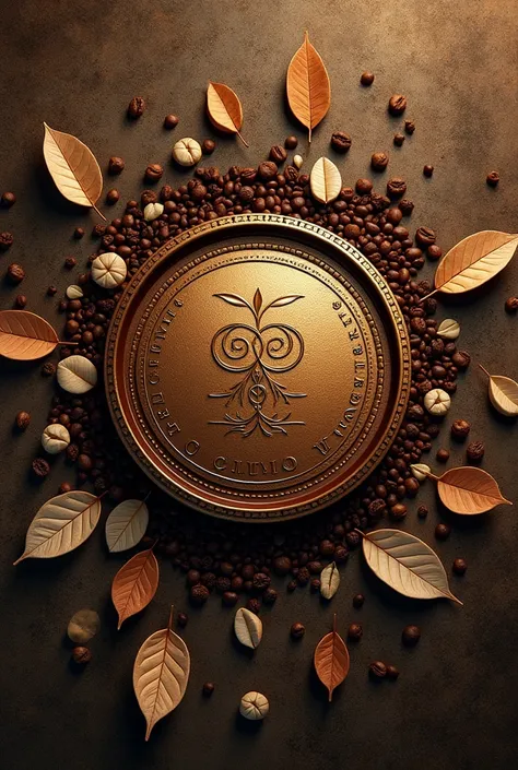  Background banner with theme, seeds, coffee, and round logo in the middle of  