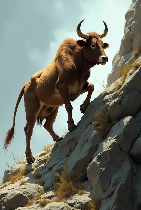 A cow climbing 