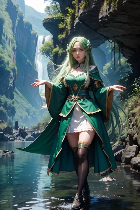  costume, Long Hair,  girl, Big Eyes,  Green mountains and green water ,