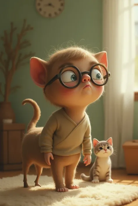 Im wearing cute big glasses that stand on my back legs、Baby Cat