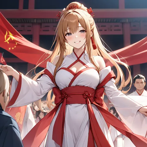  The woman who is a member of the Chinese Communist Party is beautiful, bright brown-haired Yuki Asuna, wears the gorgeous Hanfu of an ancient Chinese empress who is a member of the Chinese Communist Party, pledges absolute loyalty and love to a great Chin...