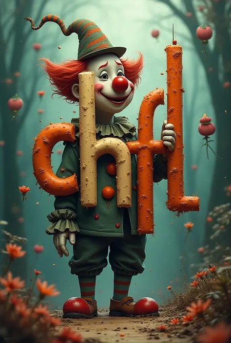 Prints with letters “CHFL” and a clown 