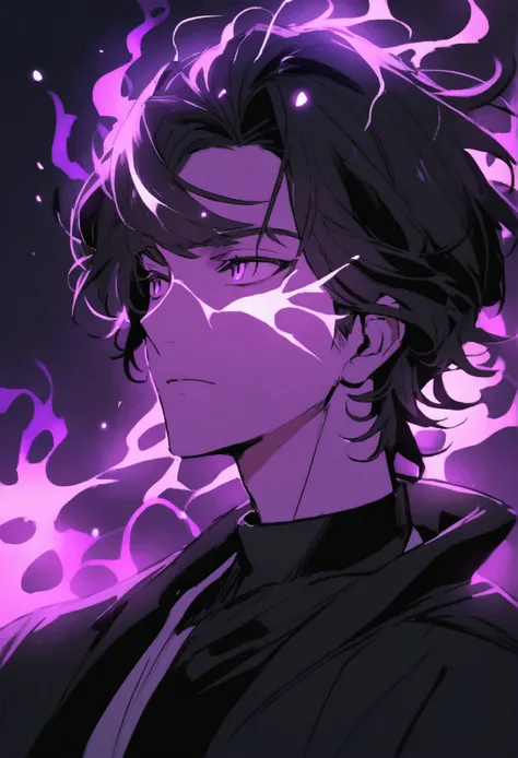 a guys with a violet aura aroud him like a fire 