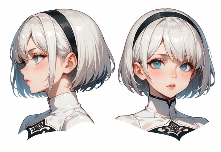 character sheet desing lady 2b from nier automata, only head. beauty face, perfect proportion, beauty, ultra detailed face. view...