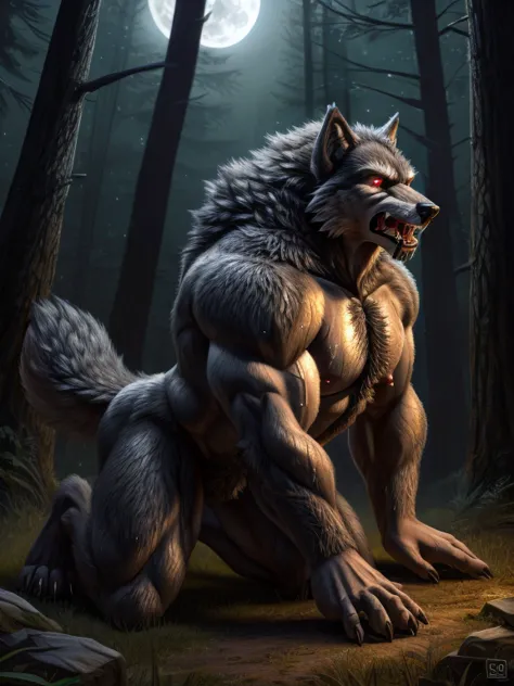 ( best quality), (( masterpiece )) high resolution  , ((4k)) (((  alone ))),furry werewolf,  alone ,one person,orcs, in the fore...