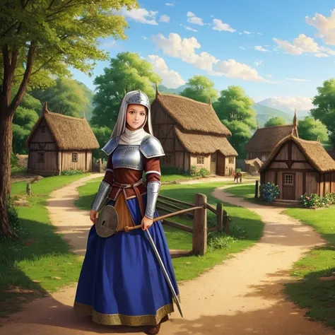 knight medieval village rural cute girl