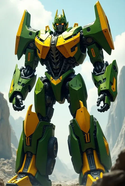 A green and yellow transformer 