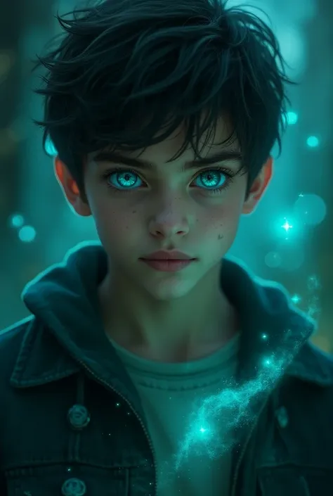 create a book cover with the following synopsis ..."Discover the journey of Leo ,  a boy with blue-green eyes ,  who finds himself involved in a mystical adventure to save the city of Orion.  With the help of loyal friends and a powerful artifact ,  Leo mu...