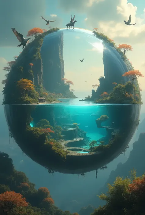 A planet with animals inside it 