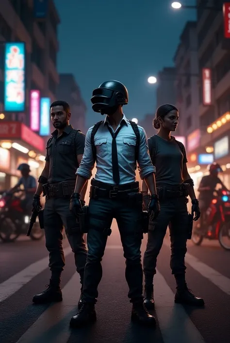 Pubg characters stand by mumbai street at night