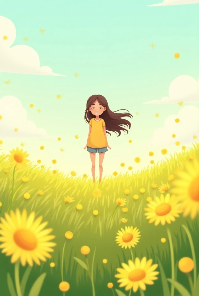 Woman standing in the Field of Dandelion (cute illustration)