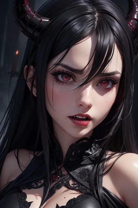 2 beautiful young sexy woman, angel and demon, horns on head, black hair, red eyes, wet clothing, wet body, dark background, highly detailed face, detailed eyes, detailed lips, long eyelashes, gothic, dark fantasy, dramatic lighting, moody atmosphere, goth...