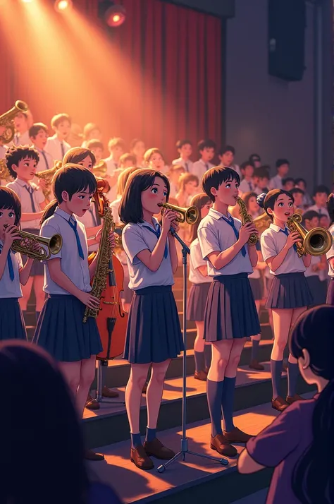 Concert scene in school with students playing music