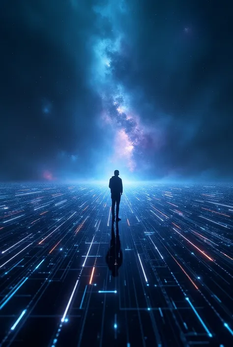 Futuristic: Use a space-themed or galactic background to evoke a sense of discovery and exploration. Think deep blues, purples, and blacks with distant stars, nebulae, and light trails—suggesting the vastness and possibilities of AI.

Tech Grid or Digital ...