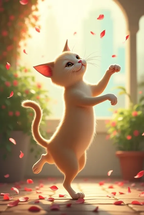 A beautiful cat dancing in different ways and places
