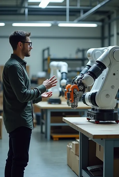 Human instructor instrucing two collaborativr robots using language based instruction to perform manipulation task of oversized object from ground position to the table
Those robots can also move 