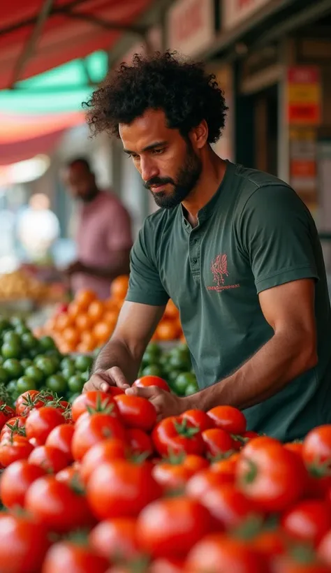 "**Mohamed Salah** takes a break from the pitch to embrace the simplicity of life, selling fresh tomatoes in a vibrant raw market. A reminder that even the biggest stars are grounded by their roots and the everyday moments that connect us all."