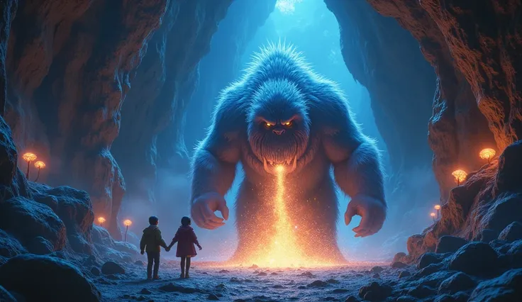 Ultra hd 3d "A mystical cave illuminated with sparkling dust, where the friends discover the lost magic dust guarded by a large, friendly monster."