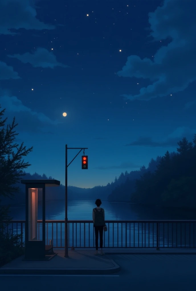  river bridge night scene with traffic light,  concept art inspired by Makoto Shinkai , pixiv,  concept art , ( (  makoto shinkai  ) ),  random background scene , style of  makoto shinkai , anime background , in style of  makoto shinkai , beautiful anime s...