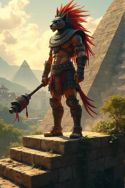 Aztec warrior in a pyramid