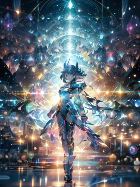  vibrant metaverse explorers emerge from sparkling portals ,  Surrounded by swirling colors and digital landscapes .  A girl in futuristic clothes ,  Exudes a sense of surprise and determination 、It creates a vortex that becomes a door to space-time right ...