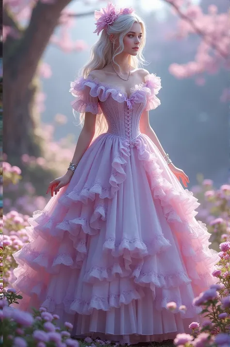 dress with a bow, frilly outfit, lolita style, lolita fashion, dreamy style, frill, romantic dress, fantasy dress, fairycore, fantasy outfit, beautiful clothes, elegant corset, dressed in a frilly ((ragged)), dressed in a frilly ((lace)), rococo ruffles dr...