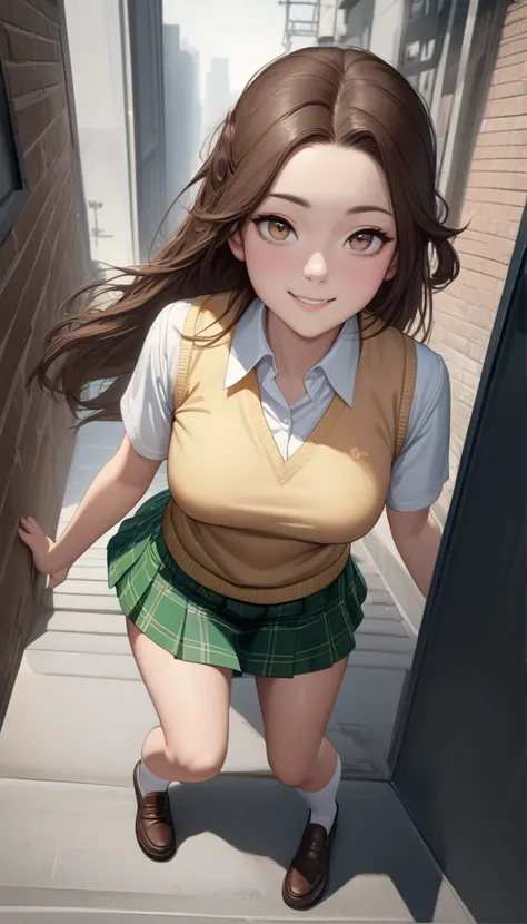 ((masterpiece, Best Quality,  high definition,  NFS DAW ,  perfect pixel, 4K,  NFS DAW ,  NFS DAW ))),  1 girl, single, Alone, Beauty、You can see the full body of a high school student 、 (Yuki mandarin orange, ( Brown Eyes :1.5), Brown Hair,  hair ornament...