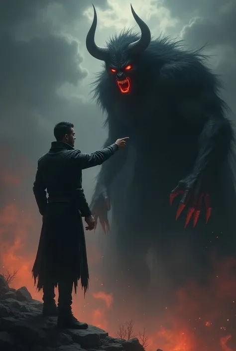 A man pointing at a black devil