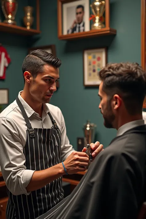 cristiano ronaldo own braber Shop in customer hear cut Lionel Messi rnaldo handle barber tools 