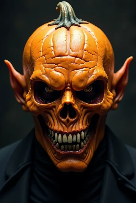 Hyper realistic, Ultra-detailed, masterpiece, 8K pumpkin head of a vampire