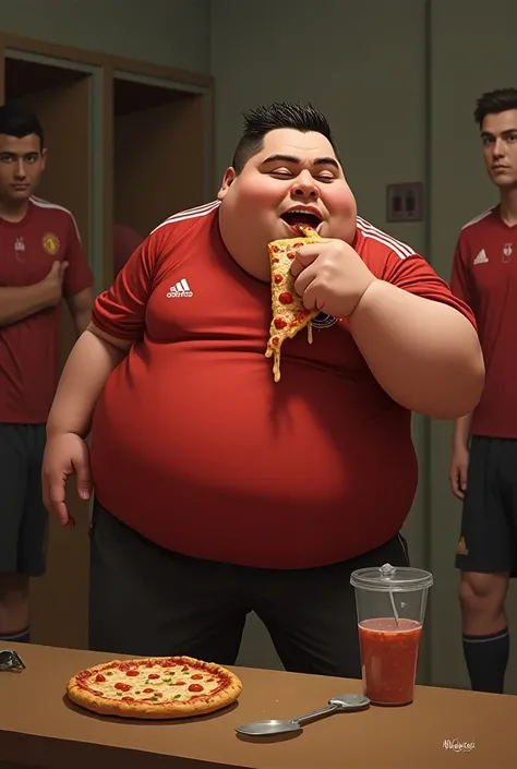 Fat Manchester United Ronaldo eating pizza 