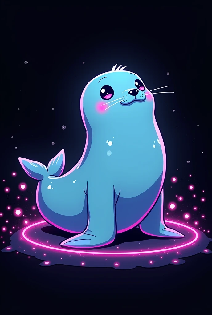 A black wallpaper the seal doodle that is light blue and neon purple ,,From the image of Be a Girl Anime 