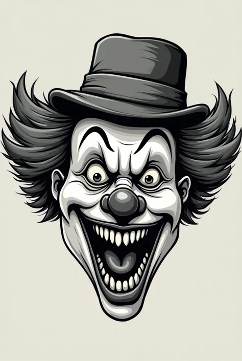 Clown logo drawn with a flat cap、A little scary、outline