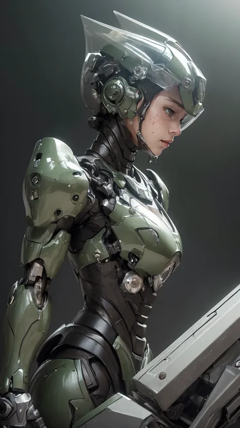    wrinkled skin  ,     Super Detailed ,   Attention to Details,   high quality, 最  high quality,   high definition, 1080P,  hard disk , beautiful,(War Machine),beautifulサイボーグ女性,  DARK GREEN MECHA CYBORG GIRL ,battlefield, Girl with a Machine Body  ,、,(   ...