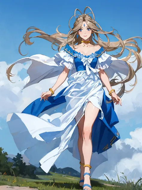 (masterpiece, 最 high quality,  high quality,  high definition, super detailed),belldandy、 1 girl, verdandy,  choker, ,  hair bow...