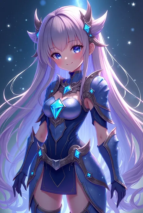 Make a cute anime girl with shiny night armor 