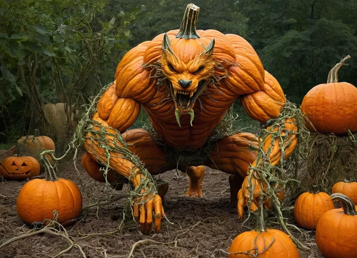 After trespassing into a haunted pumpkin patch, a man falls to his hands and knees as he transforms into a pumpkin beast. His penis turns into a thick vine that grows downward and roots itself into the soil below. His rear becomes a pumpkin with its stem b...