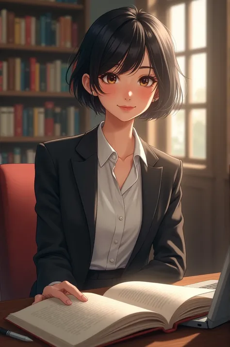 Draw me a classy short-haired student