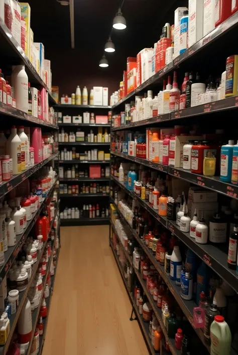  There are rows of shelves in one room ， The shelves have lots of adult products and lubricants。Show all the shelves 