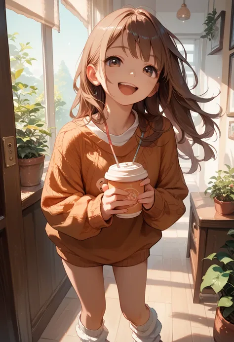 Score_9,Score_8_up,Score_7_up,highest quality,detailed,1 girl,slim,brown long straight hair,sweater,loose socks,looking Happy,Happy with me