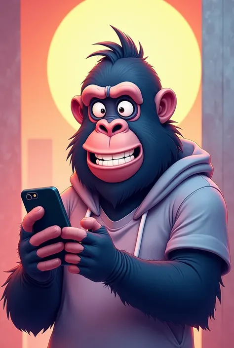 Cartoon Gorilla holding iphone