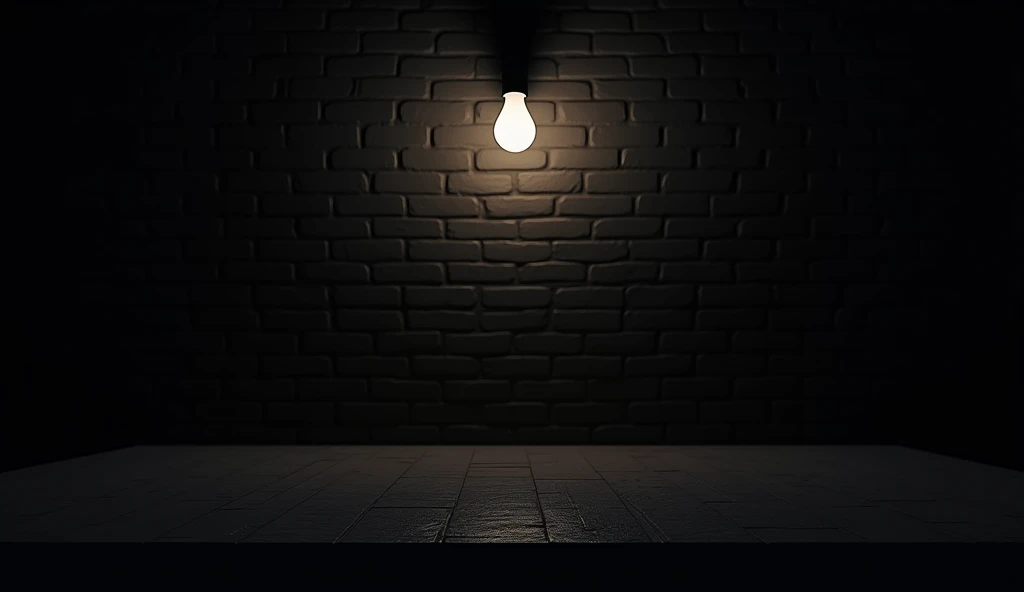 Black Brick wall around darkness and wall center a bulb white  low light 