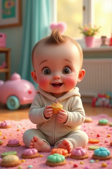 Baby eating a lot of sweets