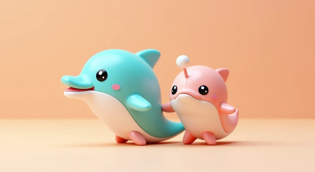 Toy,  cute colorful cute , Product Design，(((一个海豚Toy话筒)))，((Super simple))，plastic，Background solid color， high quality，Clarity，Design renderings cute Japanese style 