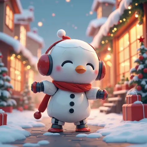 cute little fluffy robotic snowman are shopping, happy, , christmas  theme,  3d, anime, , unreal engine, 8k, hd, 