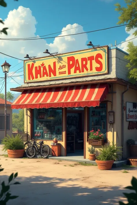 My bike tyre  shop and auto parts
With Name khan  auto parts
With village name   ajnas  with  highway road 