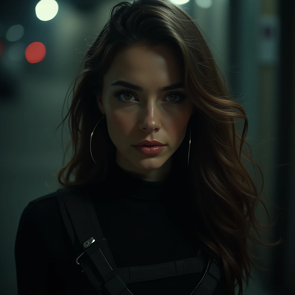 a lithe ashkenazi jewish woman with brown hair and hazel eyes,beautiful detailed eyes,beautiful detailed lips,extremely detailed eyes and face,longeyelashes,elegant,serene expression,spy,mossad agent,tactical outfit,tactical gear,night mission,dark urban e...