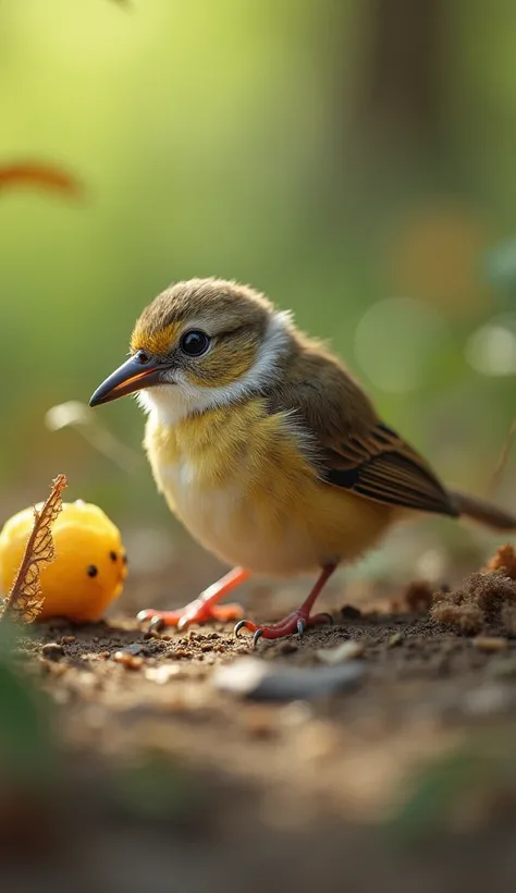 Feeling bolder, he(small bird) gave it a little nudge with his nose.