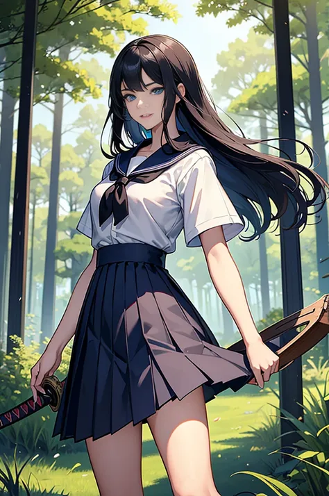 最High image quality, masterpiece, 4K, High image quality,  ultra high resolution,  of the prairie , CG drawing（ one cool adult seductive woman、）Hair、Black Hair、It has a glossy finish.。 Hairstyle、Long Hair、 straight（The sideburns are、It is jumping。 長めの前Hair...